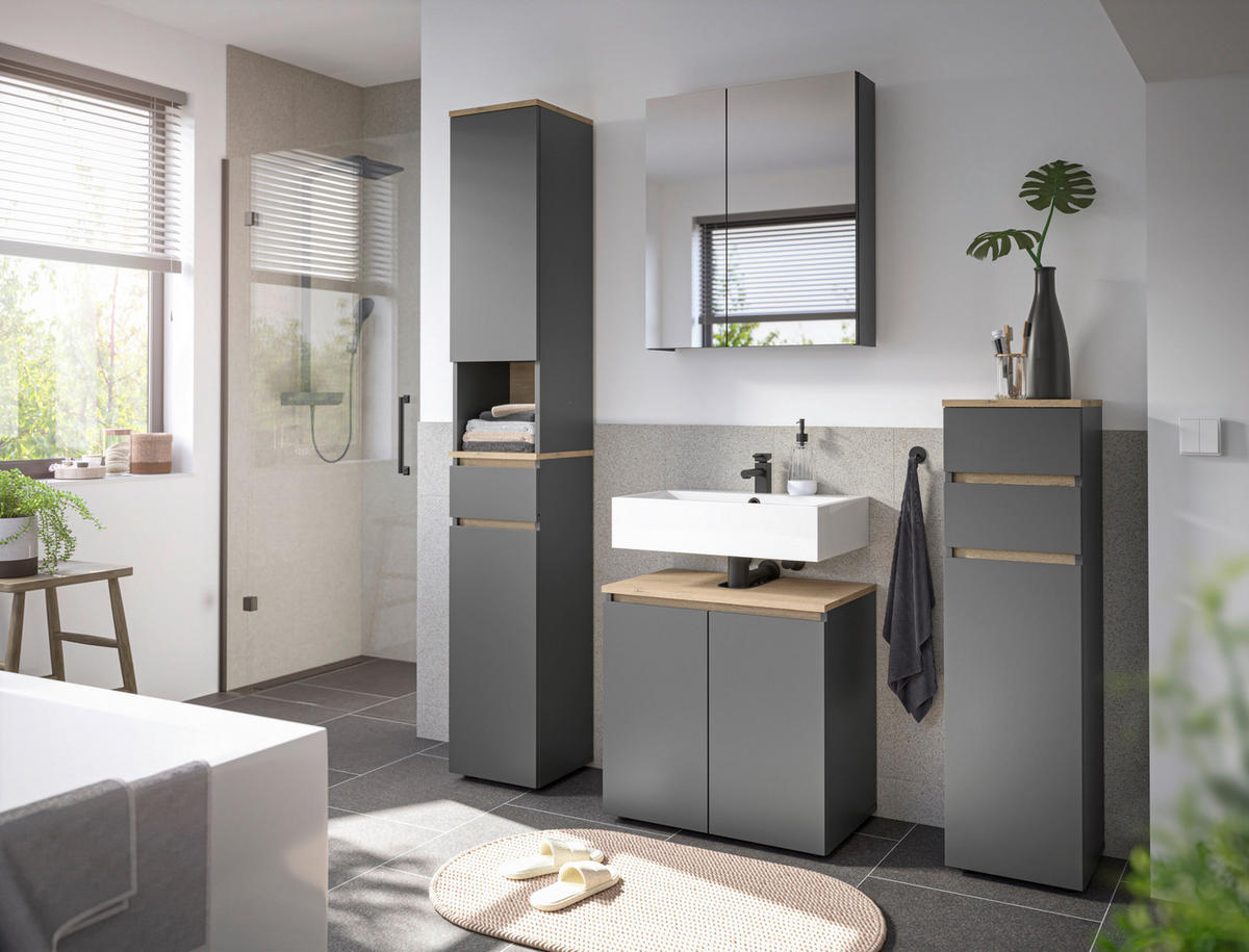 MIDISCHRANK 30/108/30 cm  - Eichefarben/Anthrazit, Design, Holzwerkstoff/Kunststoff (30/108/30cm) - home24