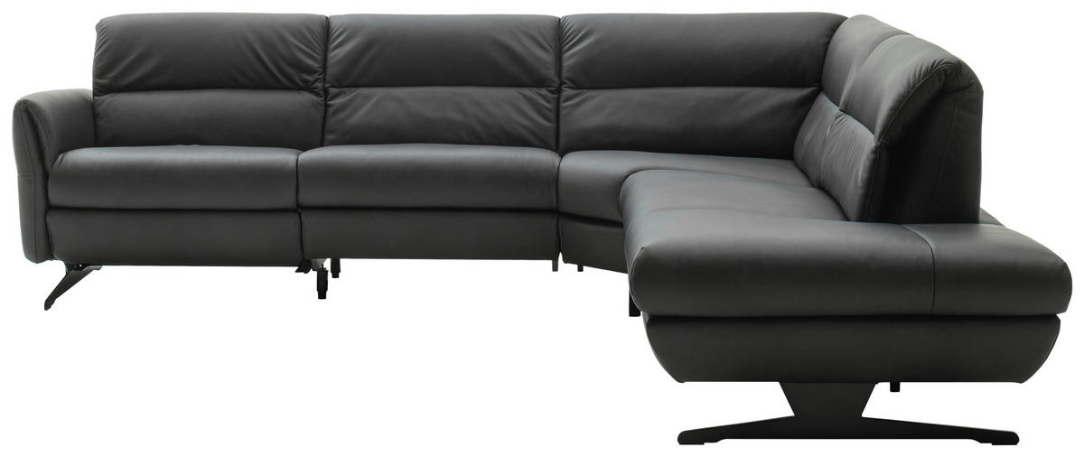 ECKSOFA in Echtleder Anthrazit  286/258 cm  - Anthrazit/Schwarz, Design, Leder/Metall (286/258cm) - Schöner Wohnen