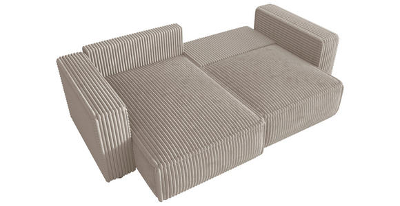 ECKSOFA Beige Cord Zierkissen, Rückenkissen, Schlaffunktion, Rücken echt  - Beige/Schwarz, MODERN, Kunststoff/Textil (153/250cm) - Xora
