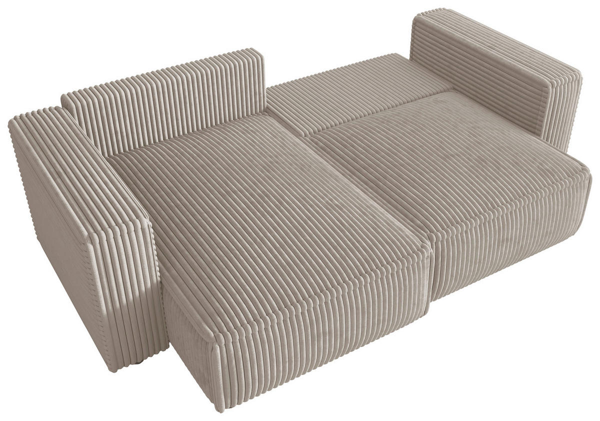 ECKSOFA Beige Cord Zierkissen, Rückenkissen, Schlaffunktion, Rücken echt  - Beige/Schwarz, MODERN, Kunststoff/Textil (153/250cm) - Xora