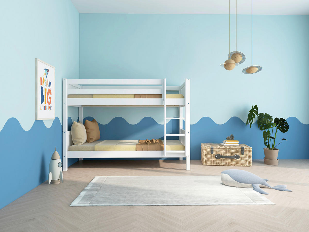 ETAGENBETT 90/200 cm,  in Absturzsicherung, Leiter, Lattenrost, Rollroste  - Weiß, MODERN, Holz (90/200cm) - Chameo