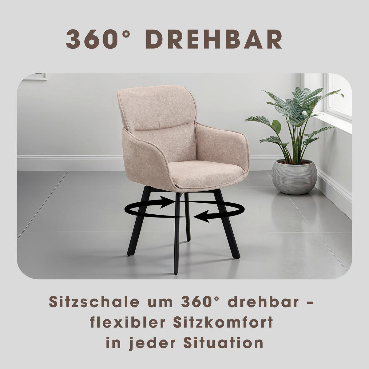 STUHL-SET Webstoff Schwarz, Taupe  - Taupe/Schwarz, MODERN, Textil/Metall (61/90/63cm) - MID.YOU