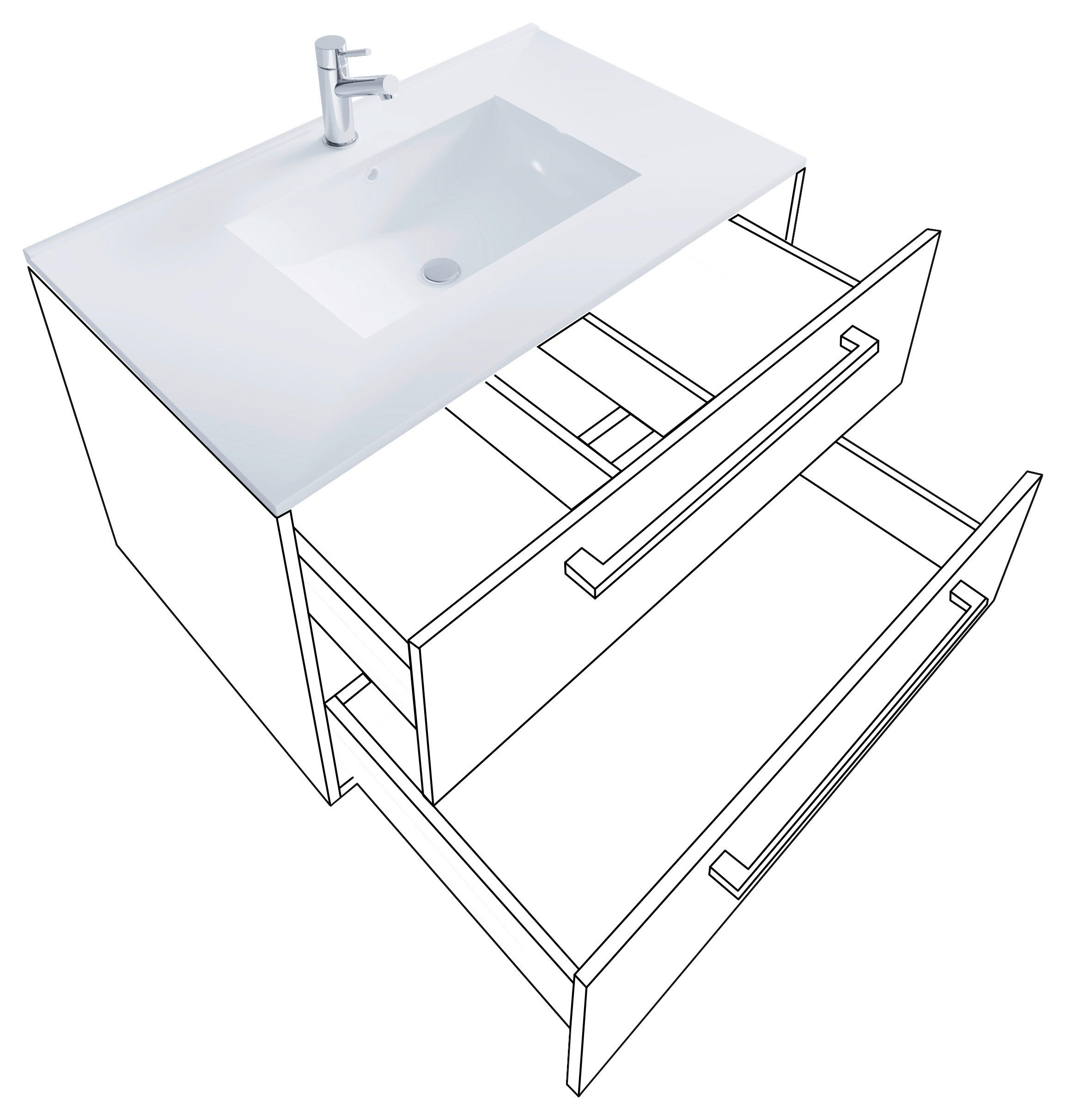 BADEZIMMER 3-teilig  in 80 cm  - Alufarben/Weiß, MODERN, Keramik/Holzwerkstoff (80cm) - MID.YOU