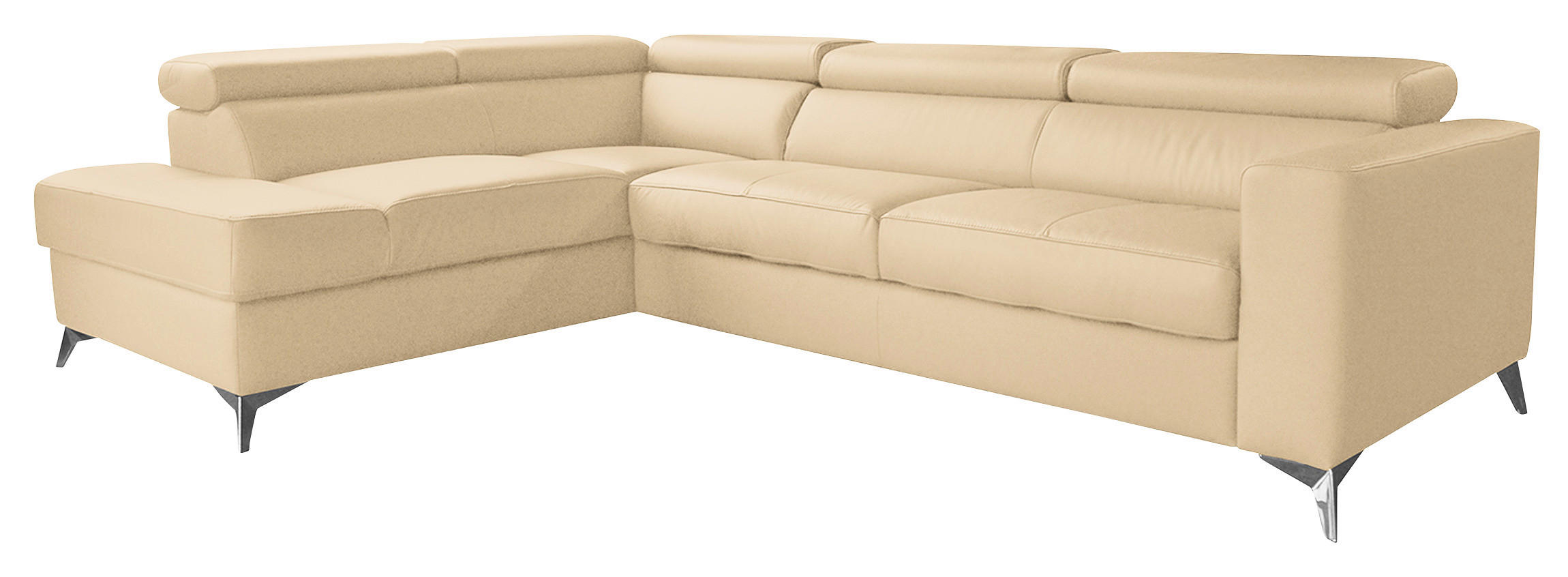 ECKSOFA MONDO Beige Echtleder Lederlook  - Chromfarben/Beige, Design, Leder/Textil (208/286cm) - Livetastic