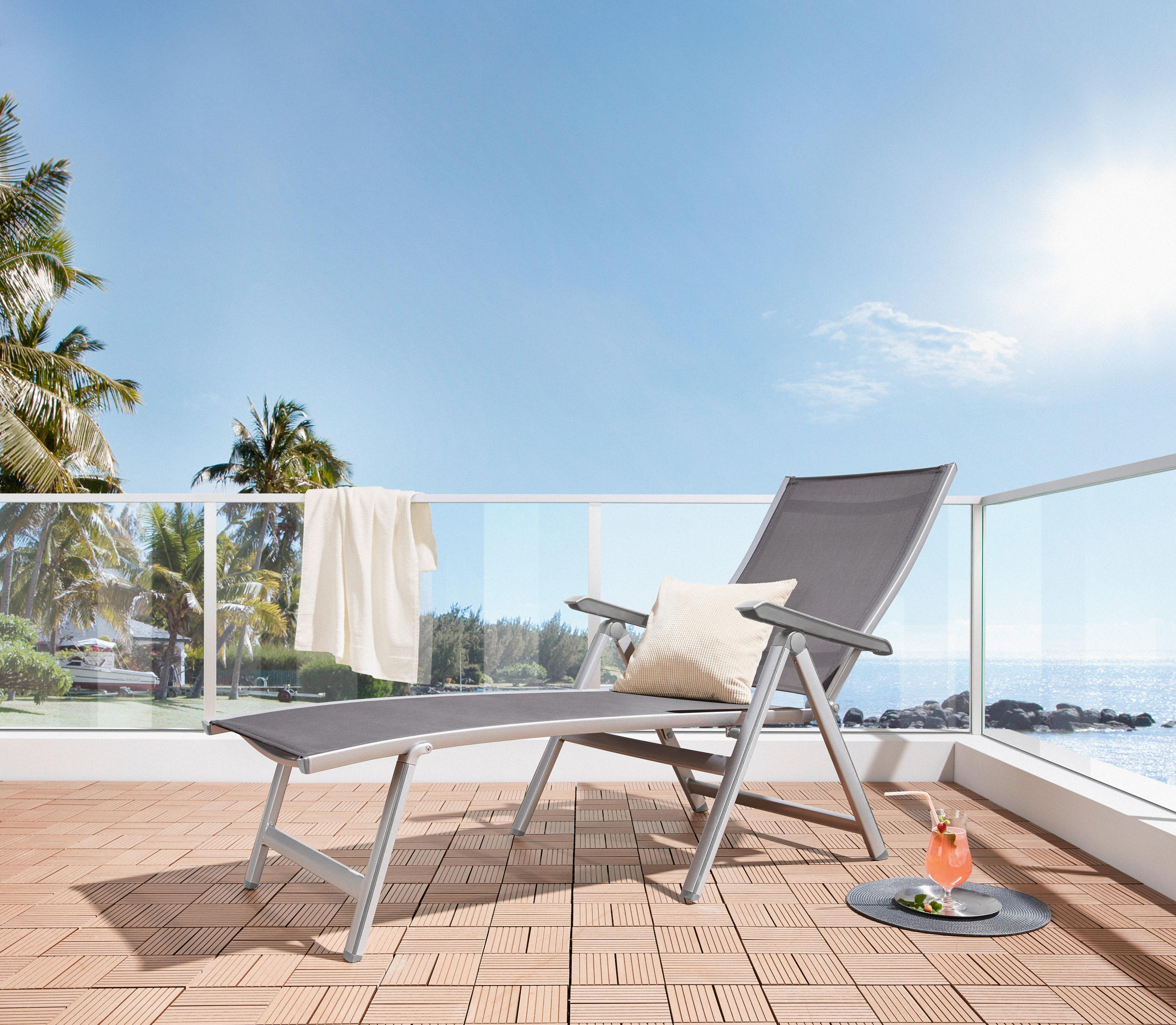 OPALOVACÍ LEHÁTKO, antracitová, barvy stříbra - barvy stříbra/antracitová, Design, kov/textil (70/104/140cm) - Ambia Garden