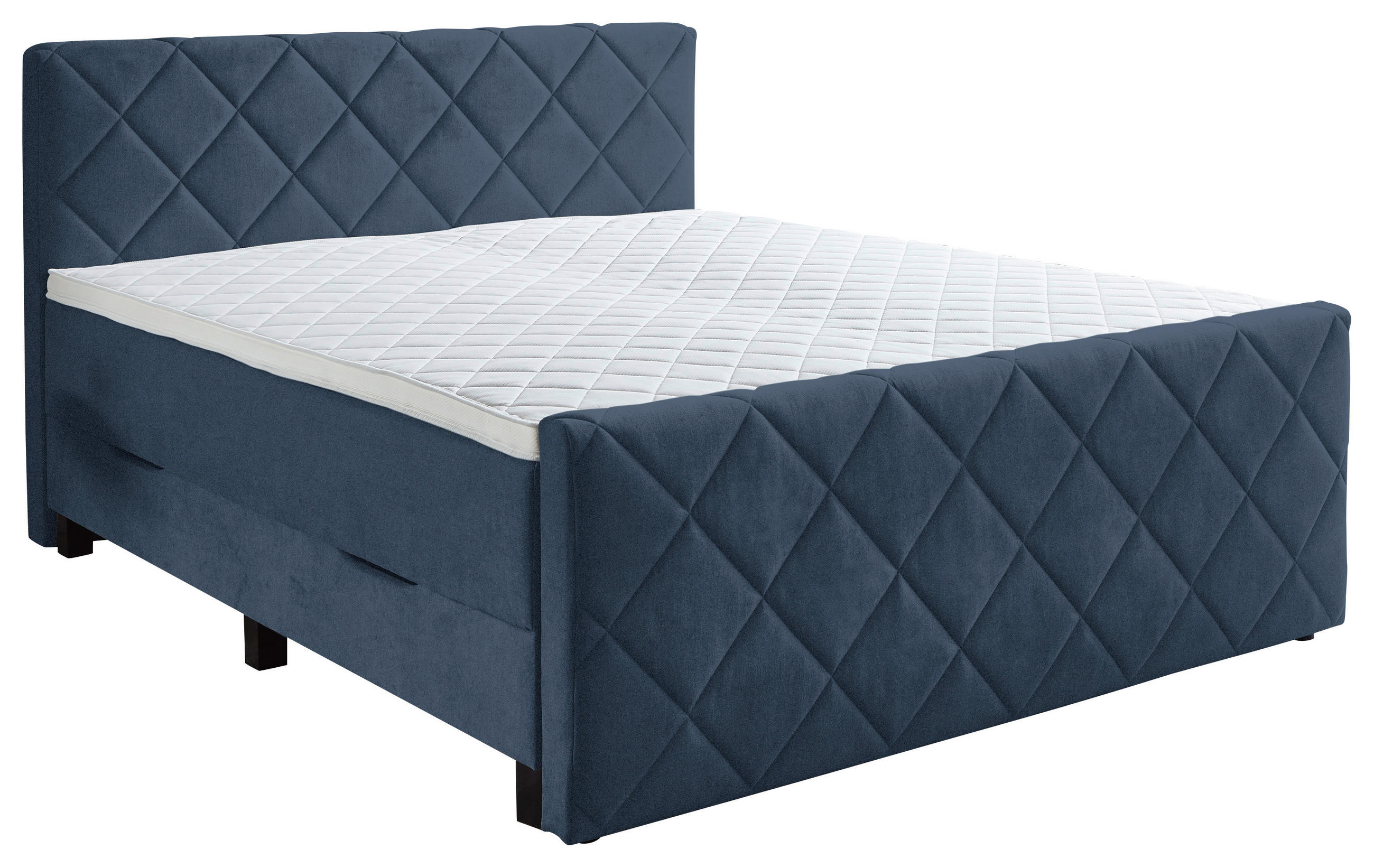 BOXSPRINGBETT 180/200 cm,  in Dunkelblau, Matratze, Bettkasten, Topper, H3 = fest  - Schwarz/Dunkelblau, KONVENTIONELL, Kunststoff/Textil (180/200cm) - home24