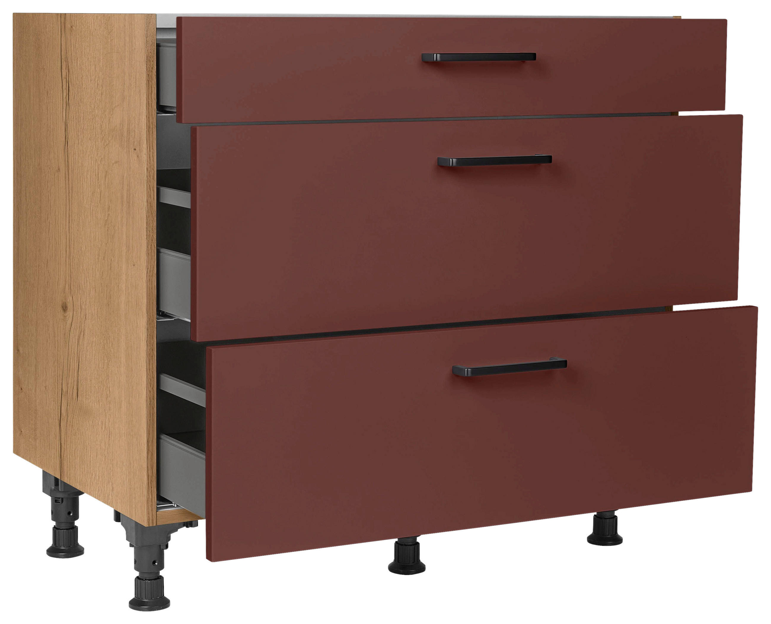SCHUBKASTENUNTERSCHRANK 90/87/56 cm  in Rot, Eichefarben  - Eichefarben/Rot, MODERN, Holzwerkstoff/Metall (90/87/56cm) - Nobilia