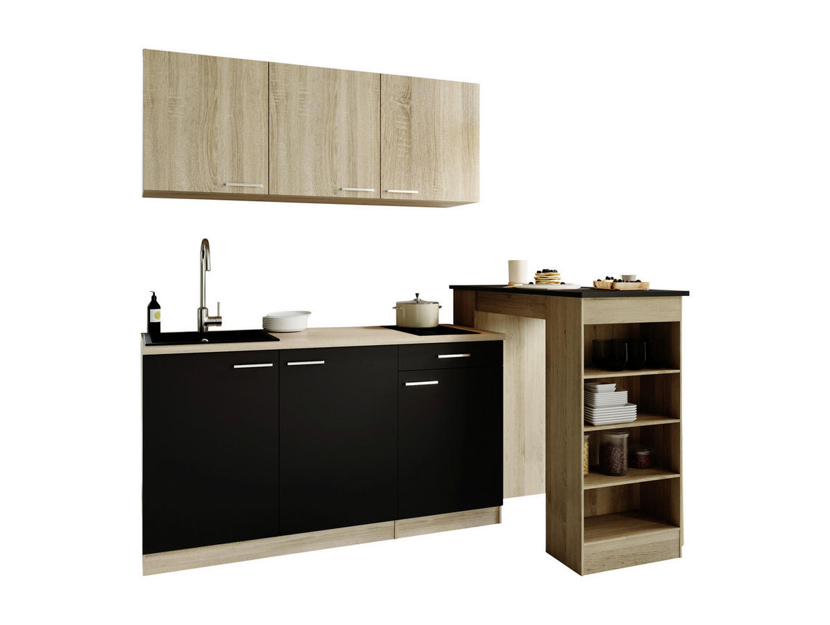 MAJHNA KUHINJA - črna/barve hrasta, Design, umetna masa/leseni material (150cm) - Respekta