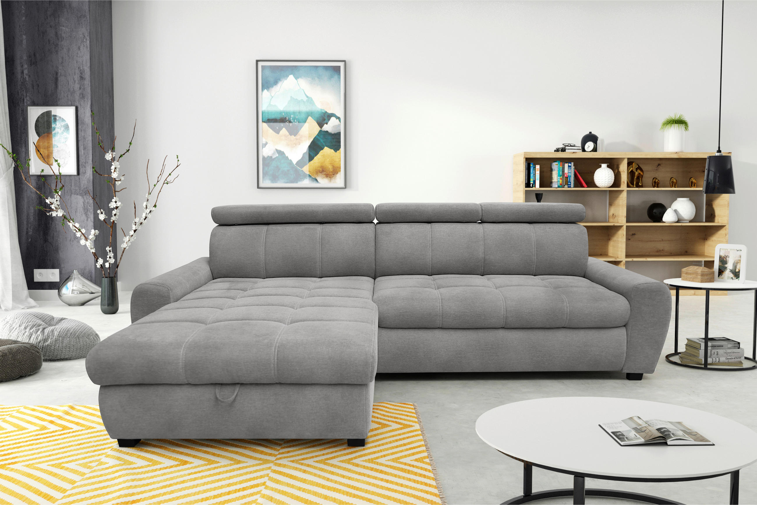 ROHOVÁ SEDAČKA, textil, šedá - šedá/bílá, Design, textil/plast (276/173cm) - Stylife