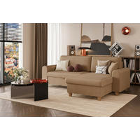 ECKSOFA CORD Hellbraun Velours  - Hellbraun/Beige, Design, Holz/Textil (237/124cm) - MID.YOU