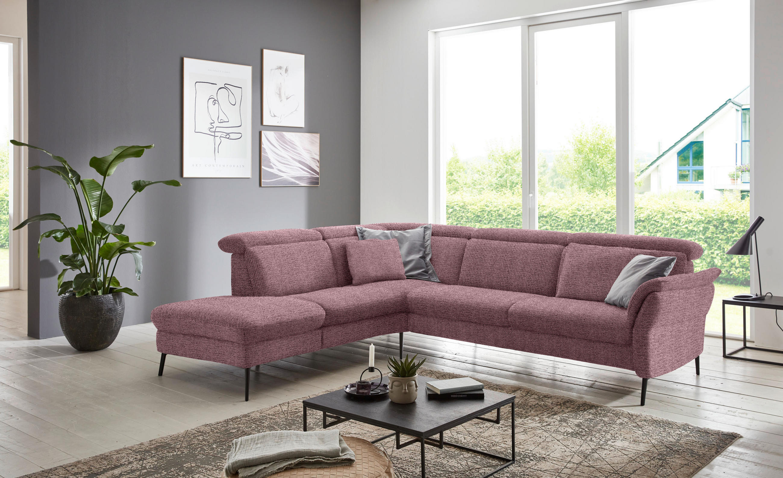 ECKSOFA  in Struktur Flieder  235/275 cm  - Flieder/Schwarz, MODERN, Textil/Metall (235/275cm) - Cantus