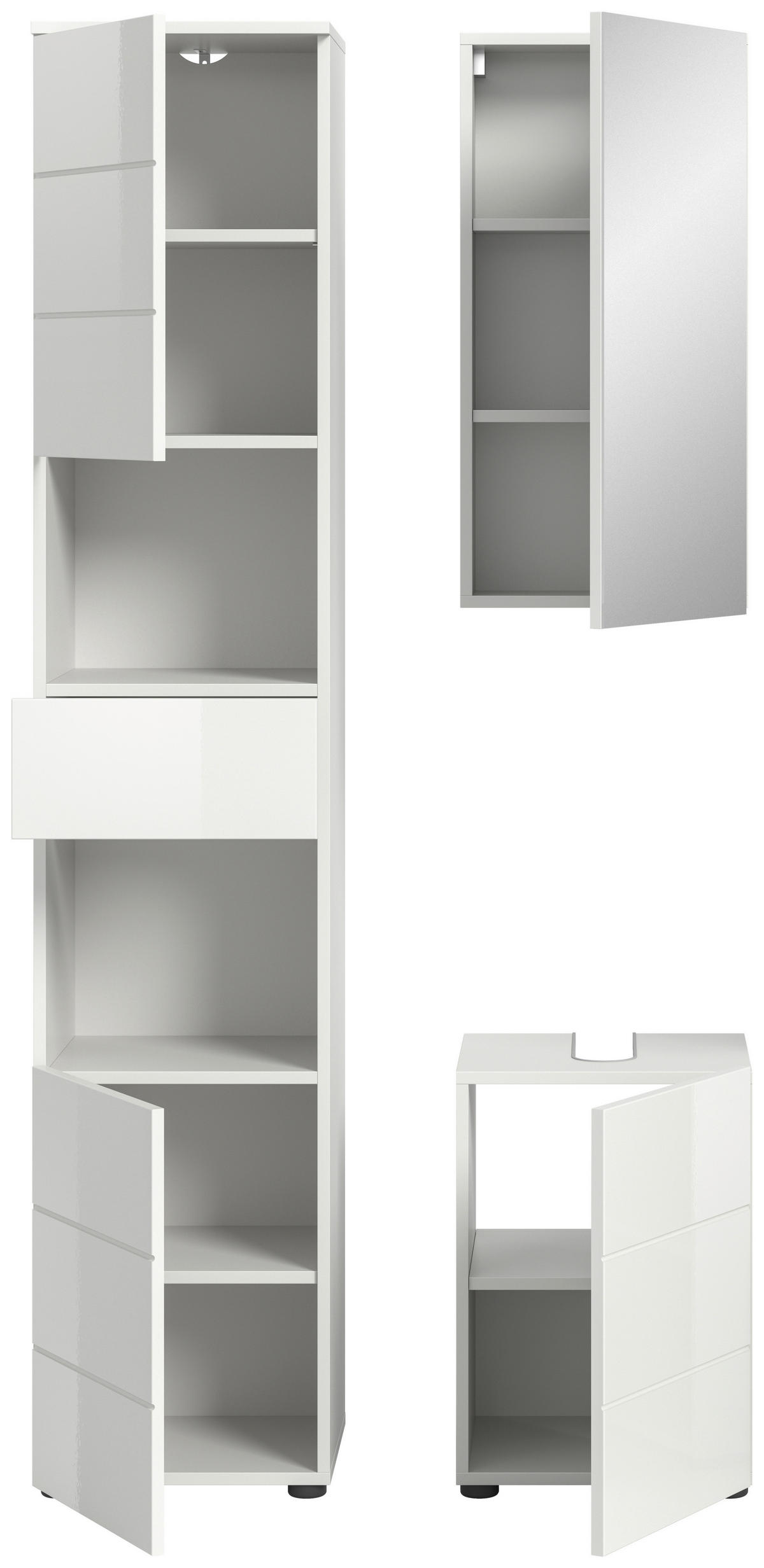 BADEZIMMER 3-teilig  in 76 cm  - Weiß Hochglanz/Schwarz, MODERN, Holzwerkstoff/Kunststoff (76cm) - MID.YOU