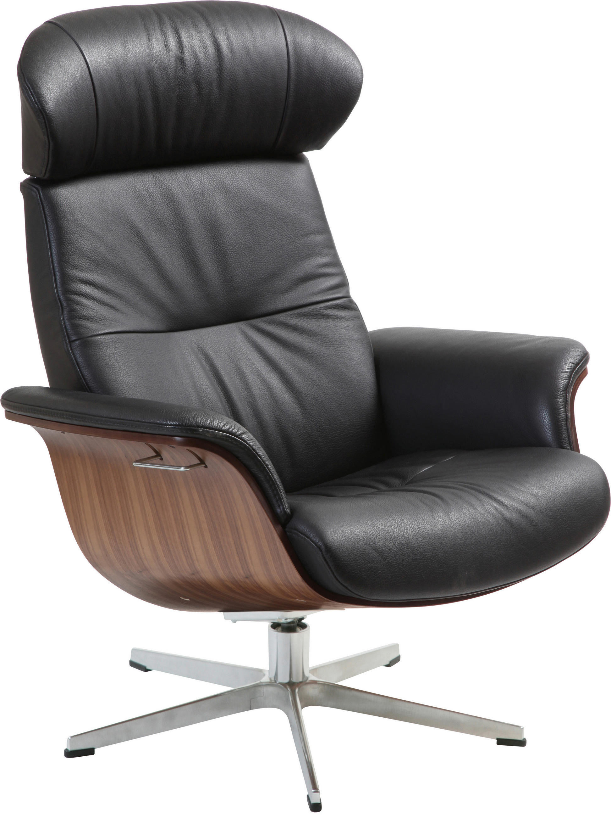 RELAXSESSEL in Holz, Metall, Leder Schwarz, Nussbaumfarben, Alufarben  - Nussbaumfarben/Schwarz, Natur, Leder/Holz (81/101/80cm) - Conform