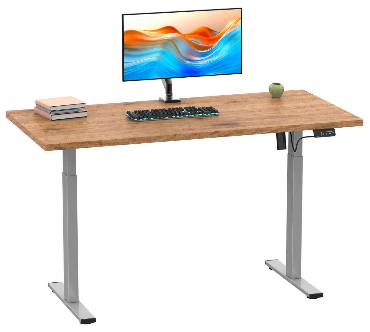SCHREIBTISCH  in Silberfarben, Honigeiche  - Honigeiche/Silberfarben, Design, Holzwerkstoff/Metall (110/71/80cm) - MID.YOU