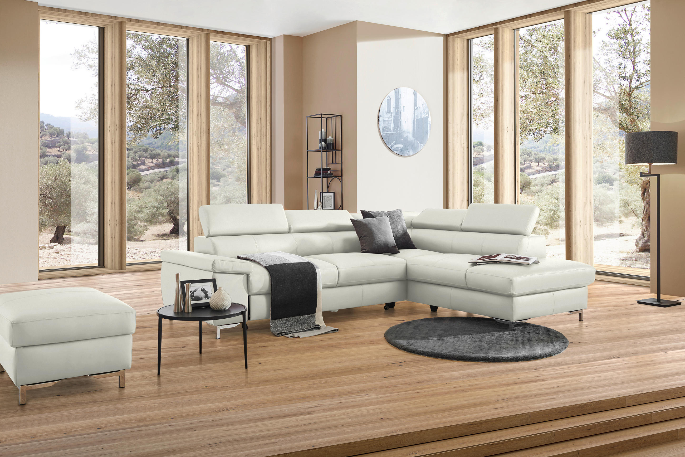 ECKSOFA in Echtleder Hellgrau  - Chromfarben/Hellgrau, Design, Leder/Metall (268/213cm) - Stylife