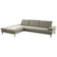ECKSOFA in Echtleder Hellgrau  195/308 cm  - Hellgrau/Schwarz, Design, Leder/Metall (195/308cm) - Dieter Knoll