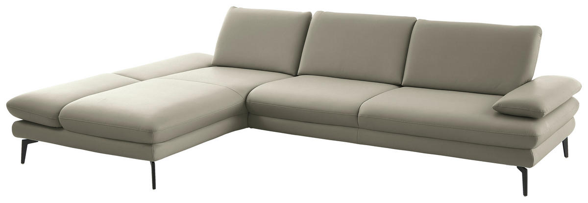ECKSOFA in Echtleder Hellgrau  - Hellgrau/Schwarz, Design, Leder/Metall (195/308cm) - Dieter Knoll