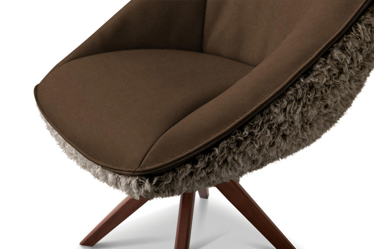 ARMLEHNSTUHL  Beinauswahl, Lederauswahl, Stoffauswahl, inklusive Armlehnen, automatische Rückholfunktion, gepolsterte Armlehnen, Sitzfläche 320° drehbar Hochflor Echtleder  - Nussbaumfarben/Braun, Design, Leder/Holz (61/89/70cm) - Koinor