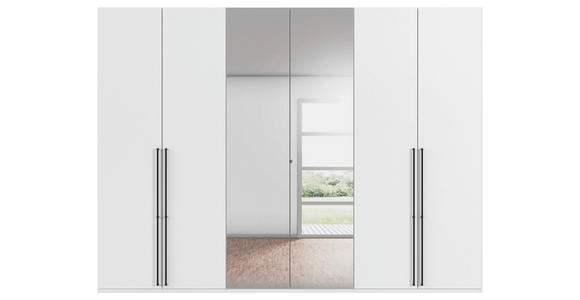 DREHTÜRENSCHRANK 301/223/61 cm,  in Weiß, 6-türig  - Chromfarben/Schwarz, Basics, Glas/Holzwerkstoff (301/223/61cm) - Novel