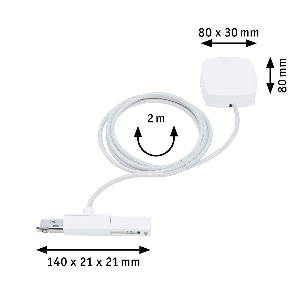 SCHIENENSYSTEM-EINSPEISER URail Kabeleinspeisung m.1000W 16,5/200 cm   - Weiß, Basics, Metall (16,5/200cm) - Paulmann