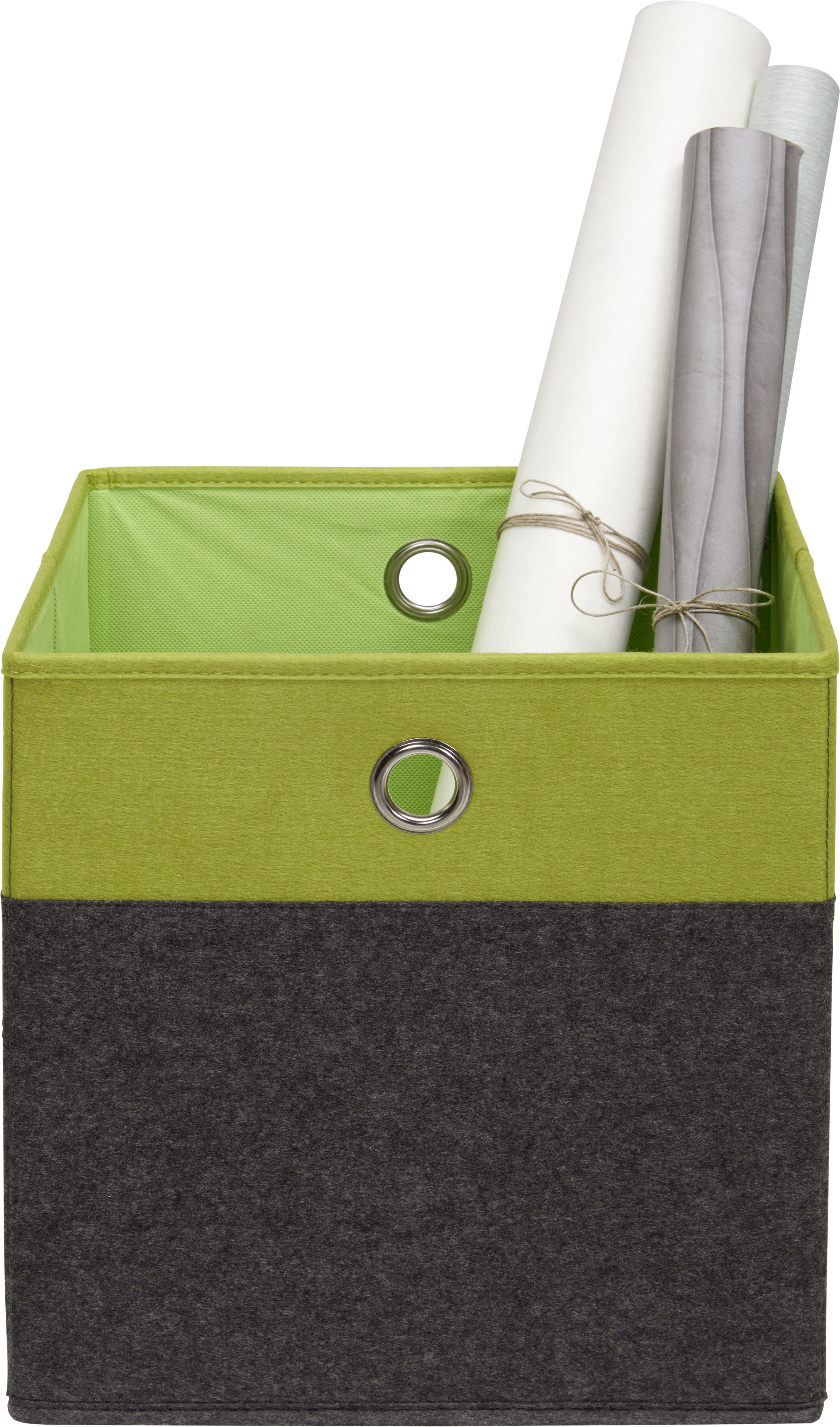 SKLADACÍ BOX, kov, textil, kartón, 32/32/32 cm - zelená/antracitová, Design, kartón/kov (32/32/32cm) - Carryhome