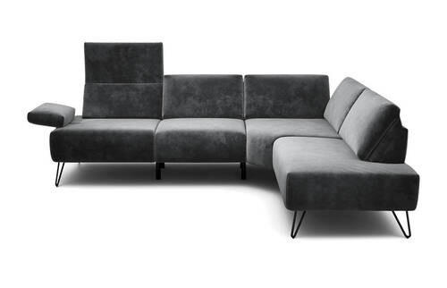 ECKSOFA in Samt Anthrazit  248-263/193 cm  - Anthrazit/Schwarz, Design, Textil/Metall (248-263/193cm) - SENSOO
