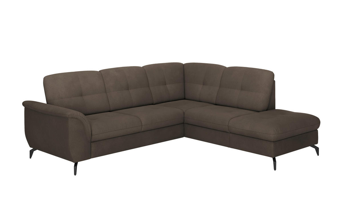 ECKSOFA ZORA E Dunkelbraun Flachgewebe  - Dunkelbraun/Schwarz, MODERN, Textil/Metall (244/212cm) - Sit & More