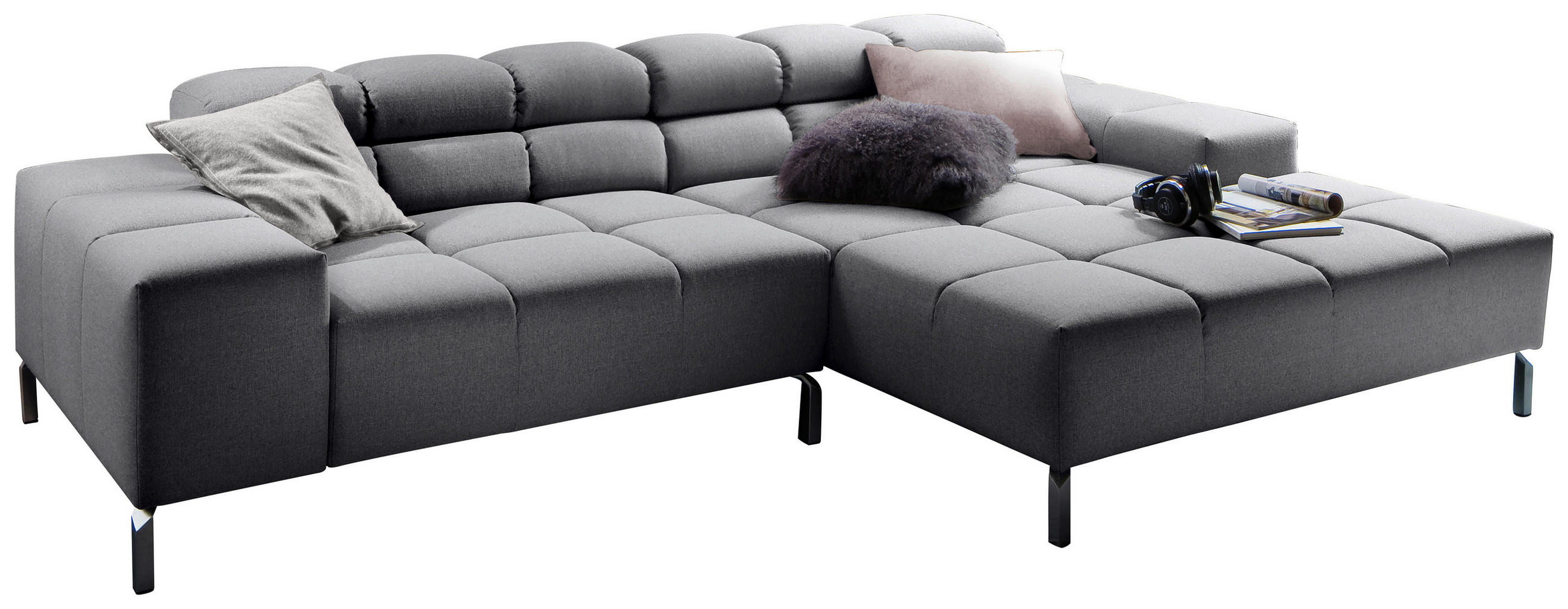ECKSOFA Grau Flachgewebe  - Grau, Design, Textil/Metall (280/178cm) - Hom`in