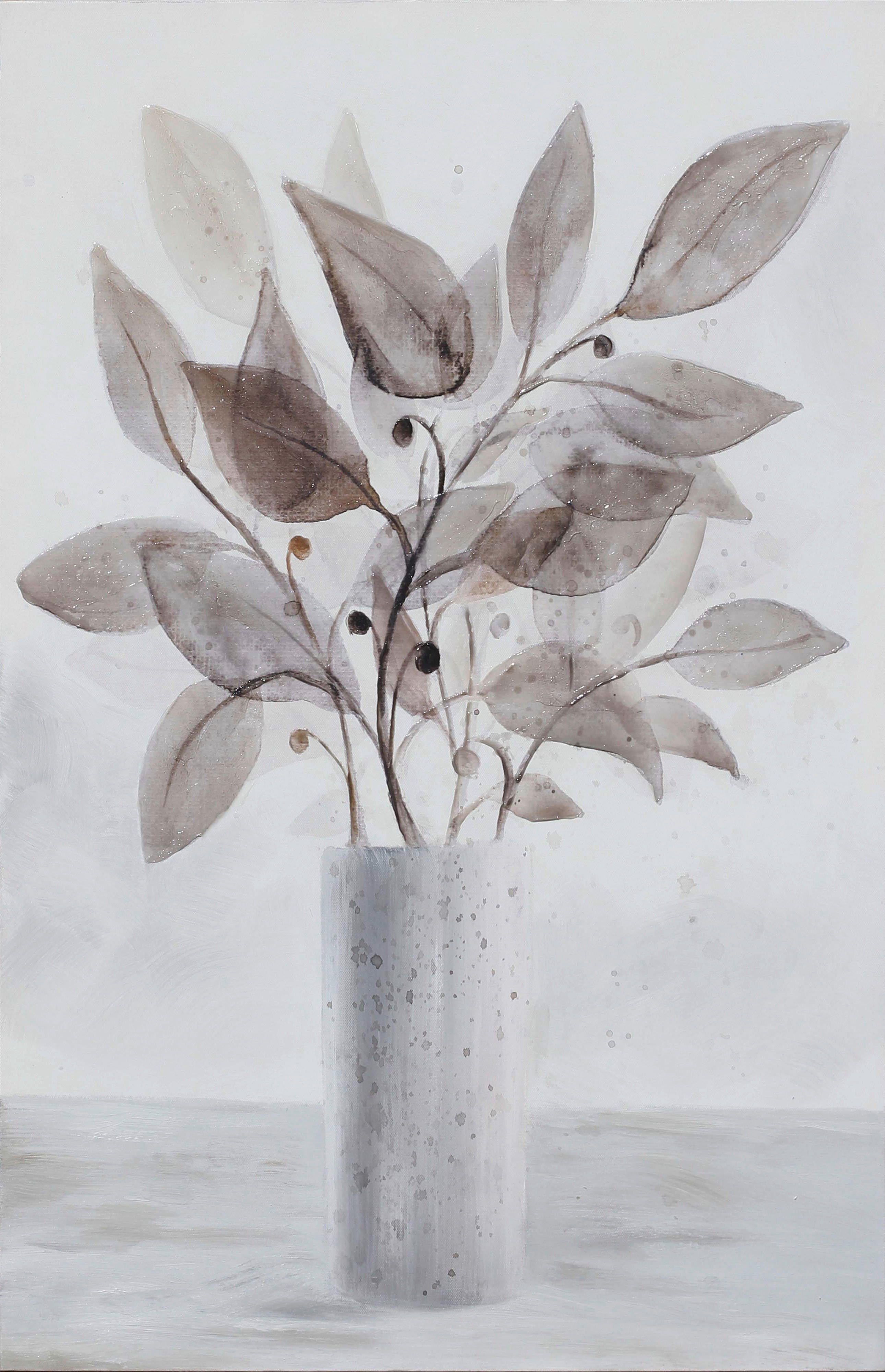 Monee TIŠTĚNÉ OBRAZY NA PLÁTNĚ, květiny, 55/85 cm - světle šedá, světle hnědá - borovice
