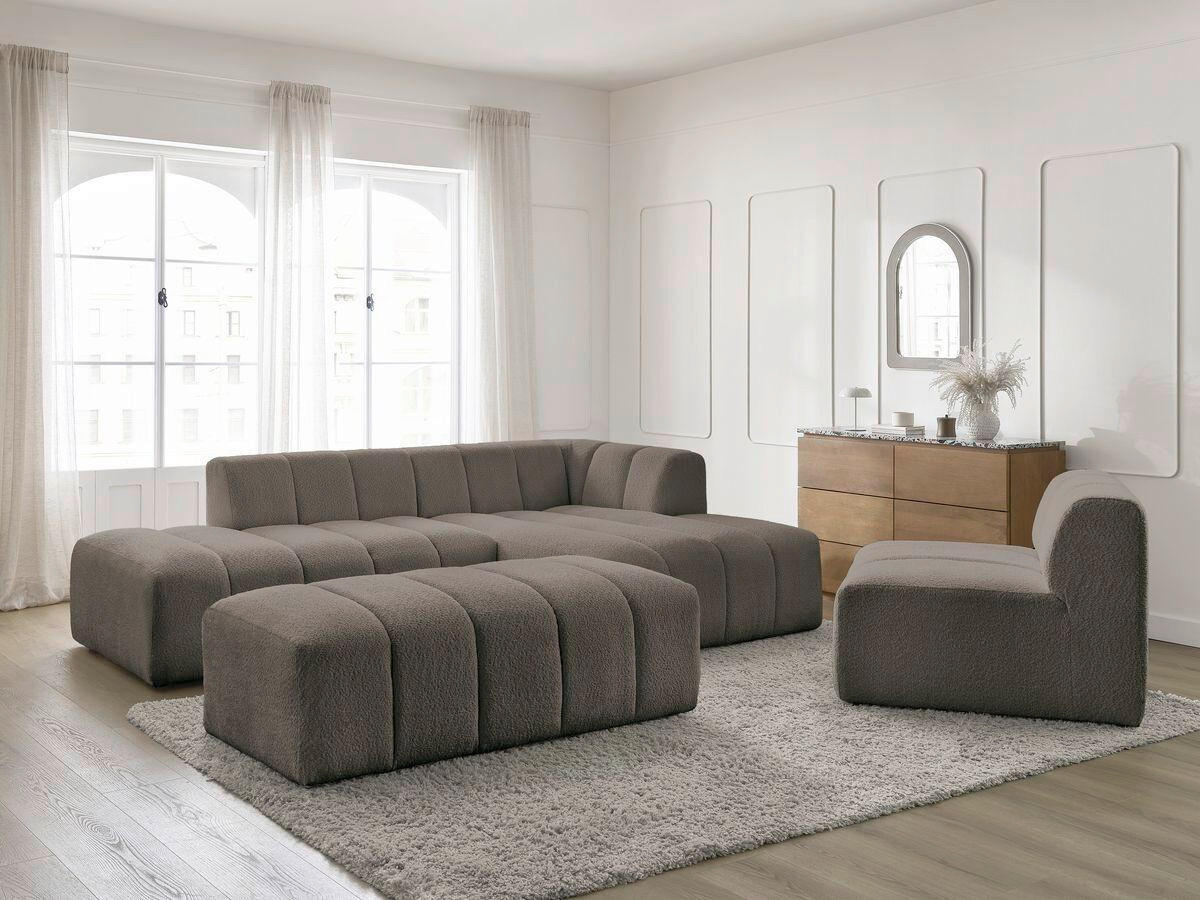 ECKSOFA Ottomane rechts  ANNECY Taupe Bouclé  - Taupe/Schwarz, MODERN, Kunststoff/Textil (262/170cm)