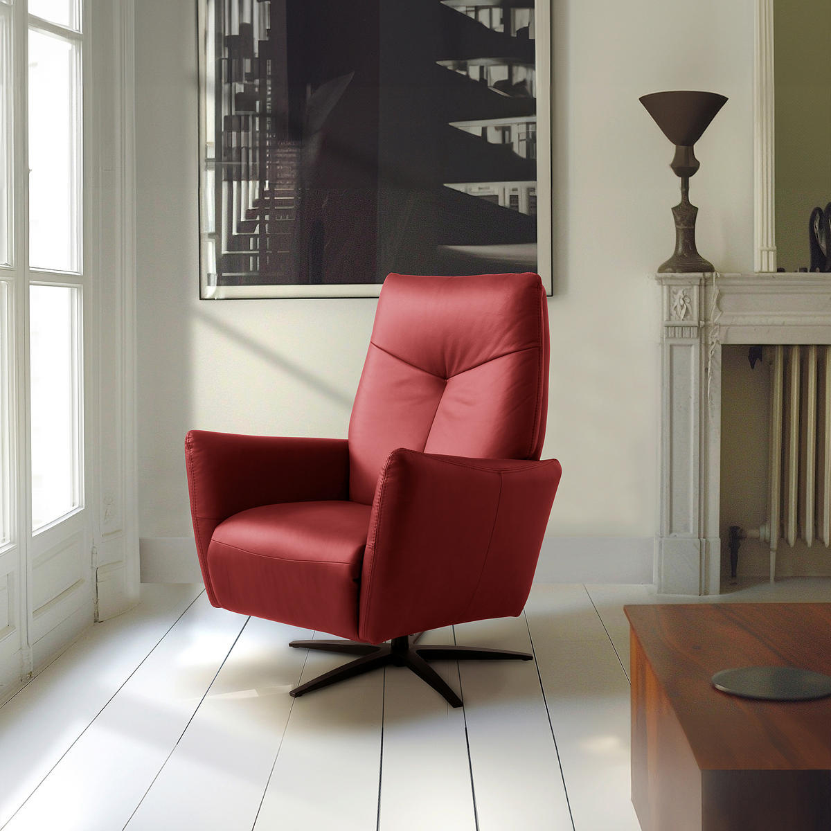 RELAXSESSEL Leder Weinrot  - Weinrot/Schwarz, Design, Leder/Metall (76/107/88cm) - Livetastic