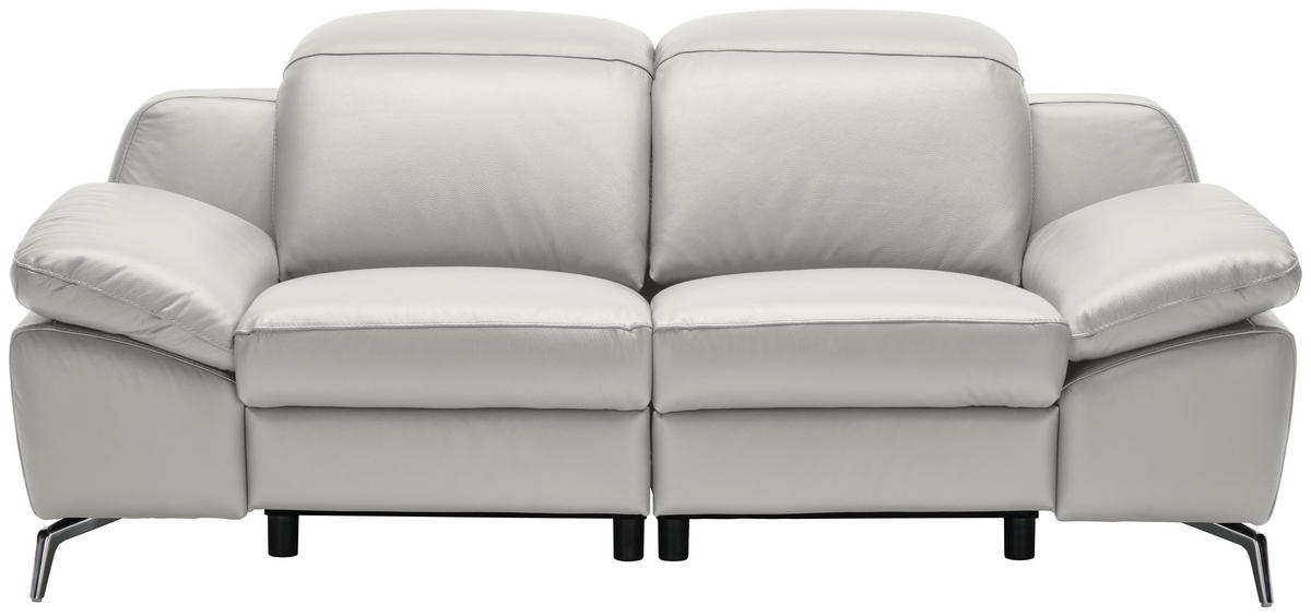 2-SITZER-SOFA Greige Echtleder  - Chromfarben/Greige, Design, Leder/Kunststoff (194/83-99/110cm) - Celina Home