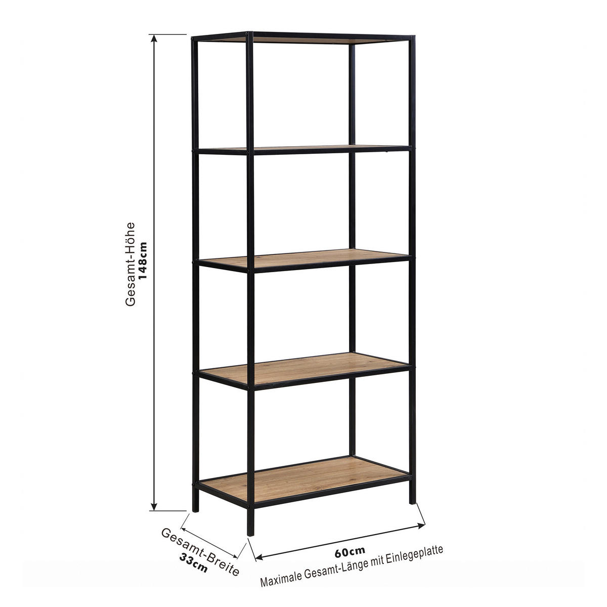 REGAL crna, hrast Artisan  metal, drvni materijal  - hrast Artisan/crna, Moderno, drvni materijal/metal (60/149/33cm) - Modern Living