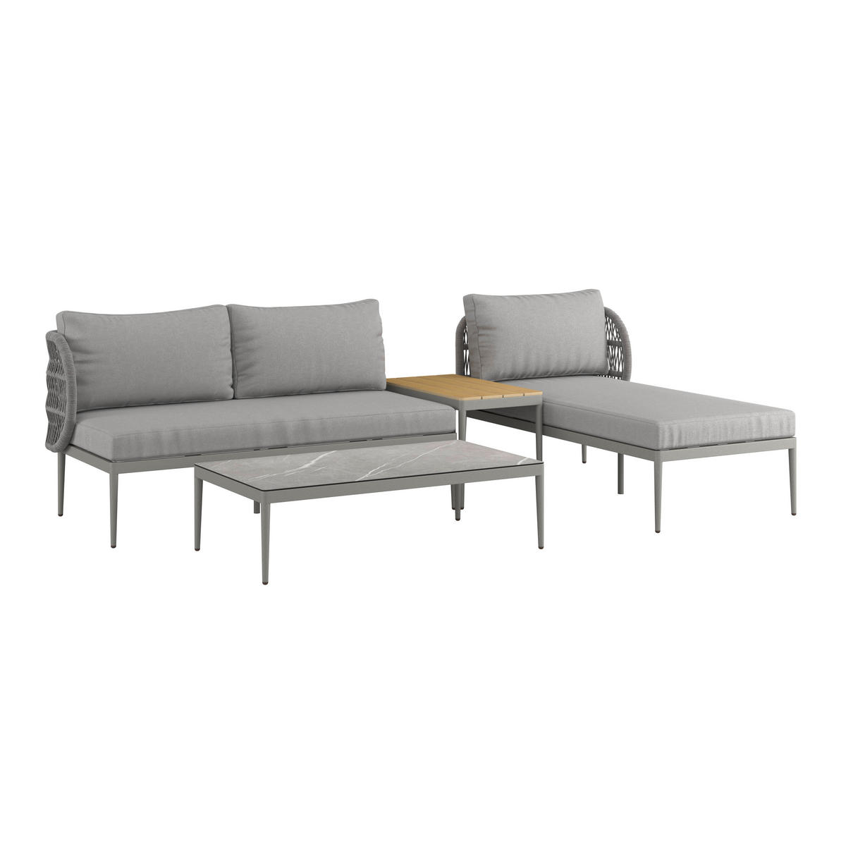 LOUNGEGARNITUR 4-teilig  - Naturfarben/Grau, Modern, Glas/Kunststoff (255/72/145cm) - Ambia Garden