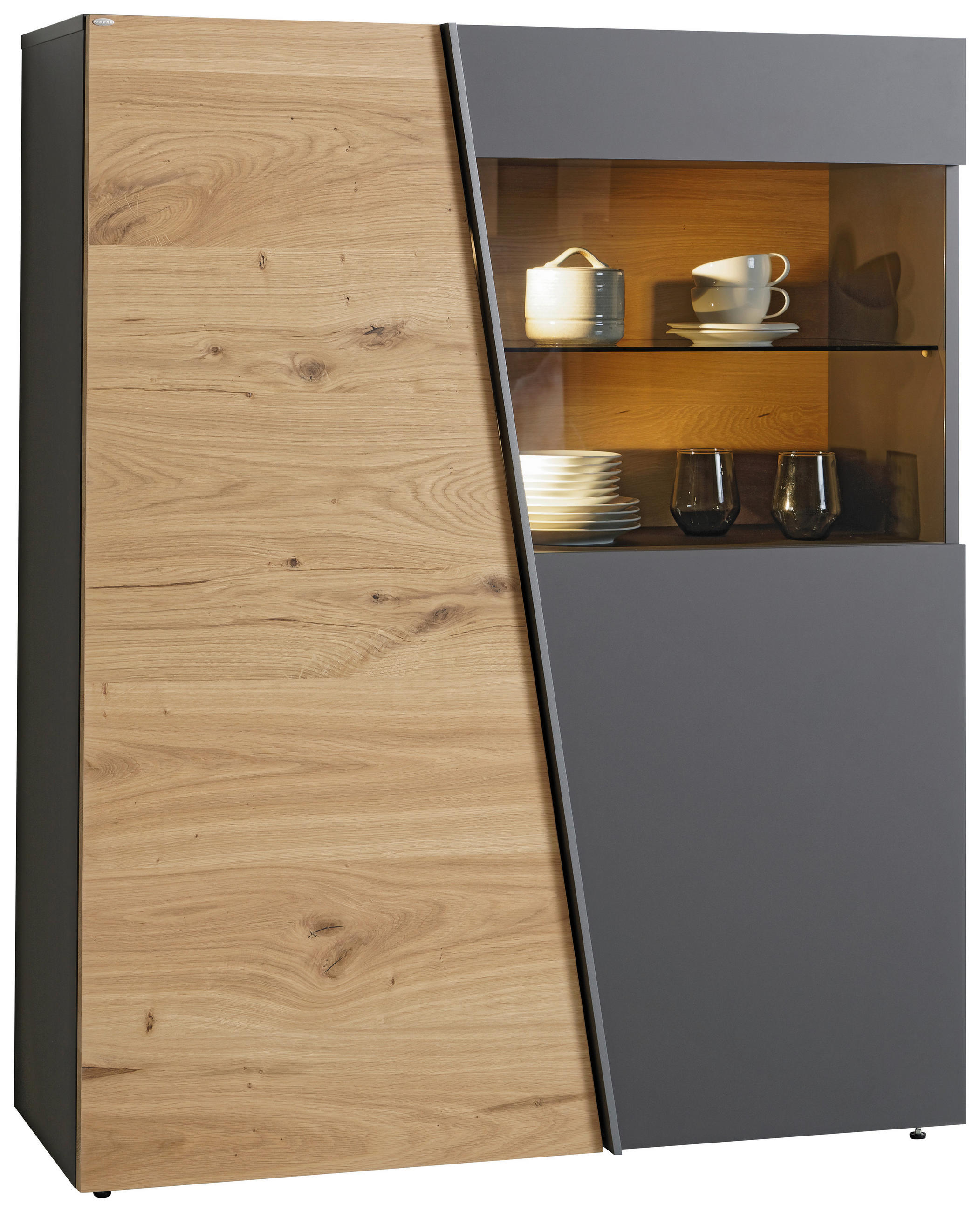 HIGHBOARD Graphitfarben, Wildeiche  96/138/42,3 cm  - Wildeiche/Graphitfarben, Natur, Glas/Holz (96/138/42,3cm) - Voglauer