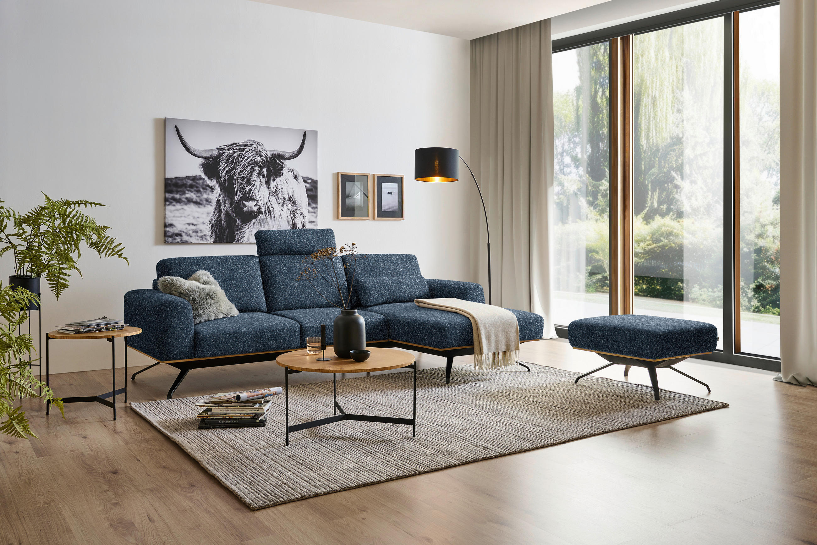 ECKSOFA in Struktur Blau  - Blau/Schwarz, Design, Textil/Metall (262/157cm) - Novel