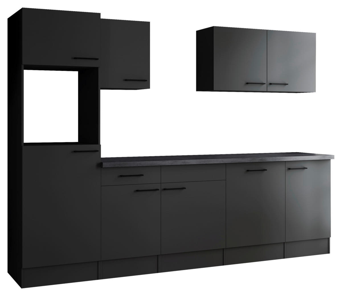 KONYHABLOKK GÉPEK NÉLKÜL  - fekete/sötétszürke, Design, faalapú anyag/fém (280cm) - Respekta