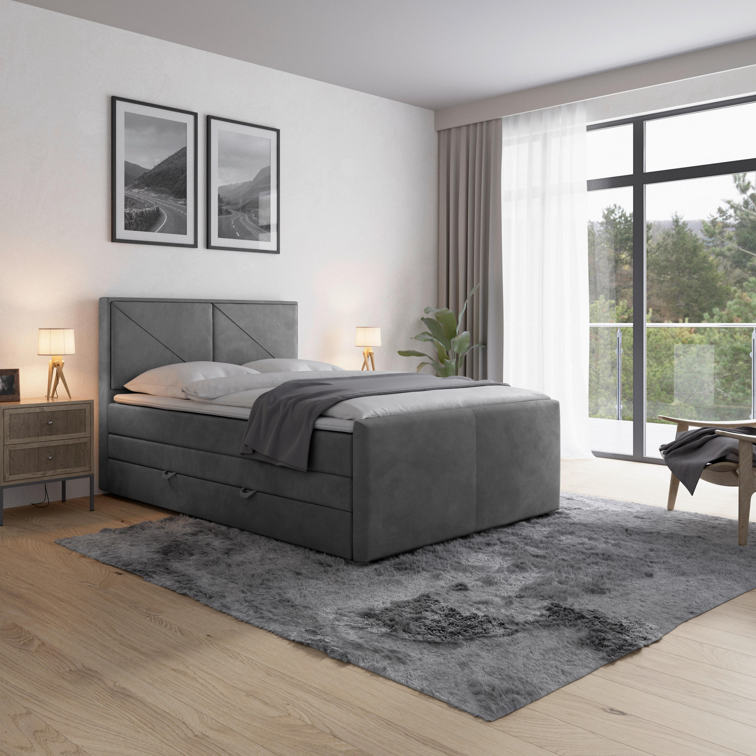 Pat Boxspring, 140/200 cm, gri deschis
