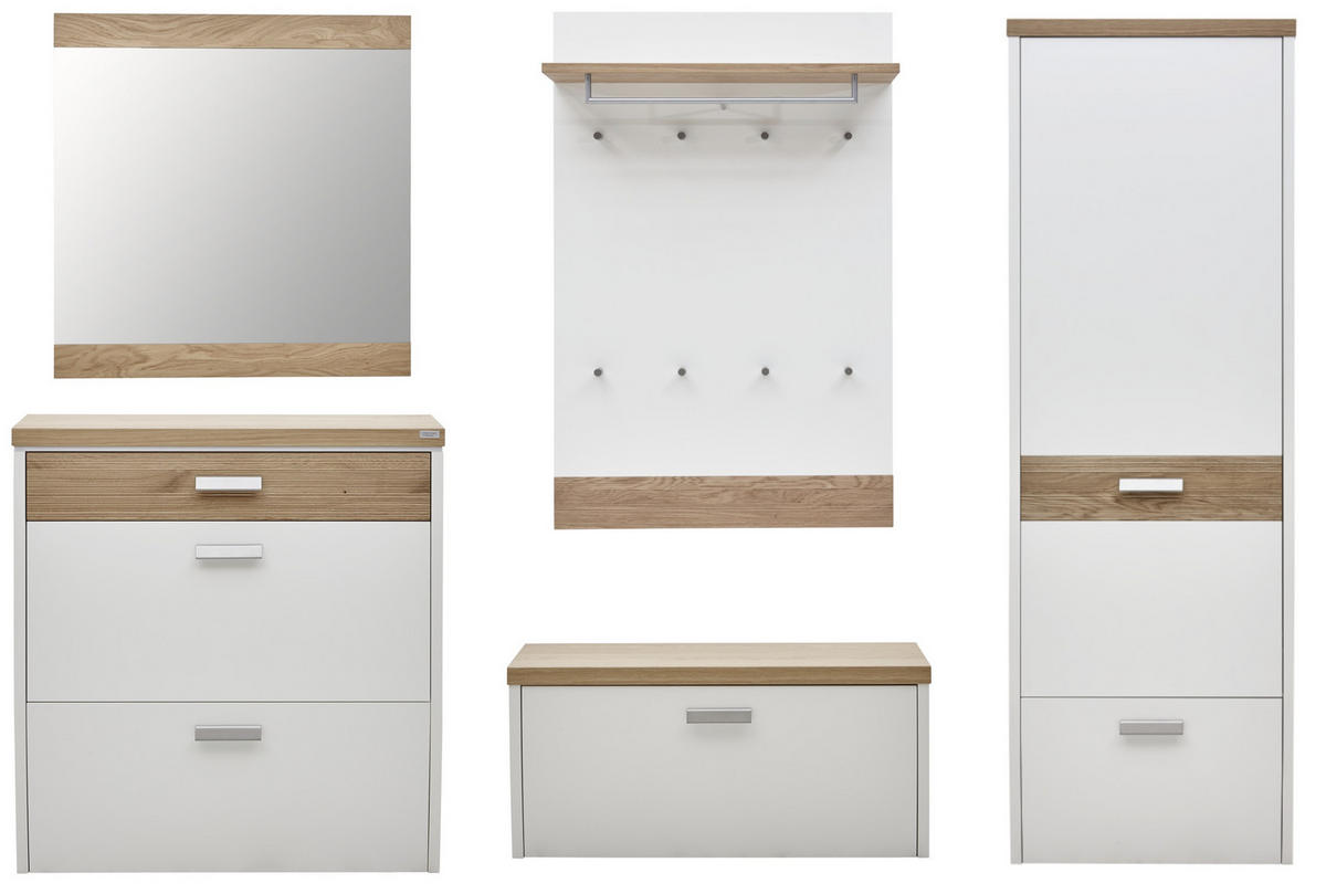 GARDEROBE 5-teilig  in 290/200/32 cm  - Weiss/Eichefarben, Design, Holz/Holzwerkstoff (290/200/32cm) - Dieter Knoll