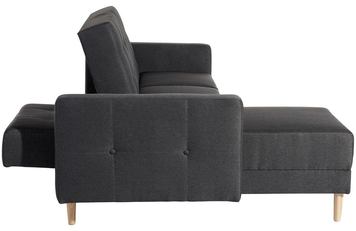ECKSCHLAFSOFA inkl. Hocker  mit Schlafen auf Sitzhöhe Flachgewebe Graphitfarben  - Eschefarben/Graphitfarben, MODERN, Holz/Textil (223/152cm) - Max Winzer