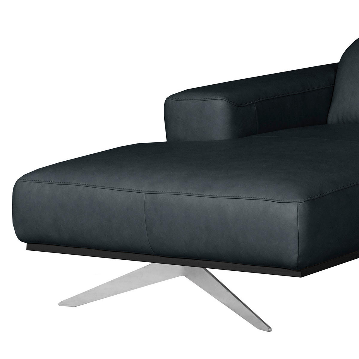 ECKSOFA  in Echtleder Blau Rücken echt, Kopfteilverstellung  187/295 cm  - Chromfarben/Blau, Design, Leder/Metall (187/295cm) - Livetastic