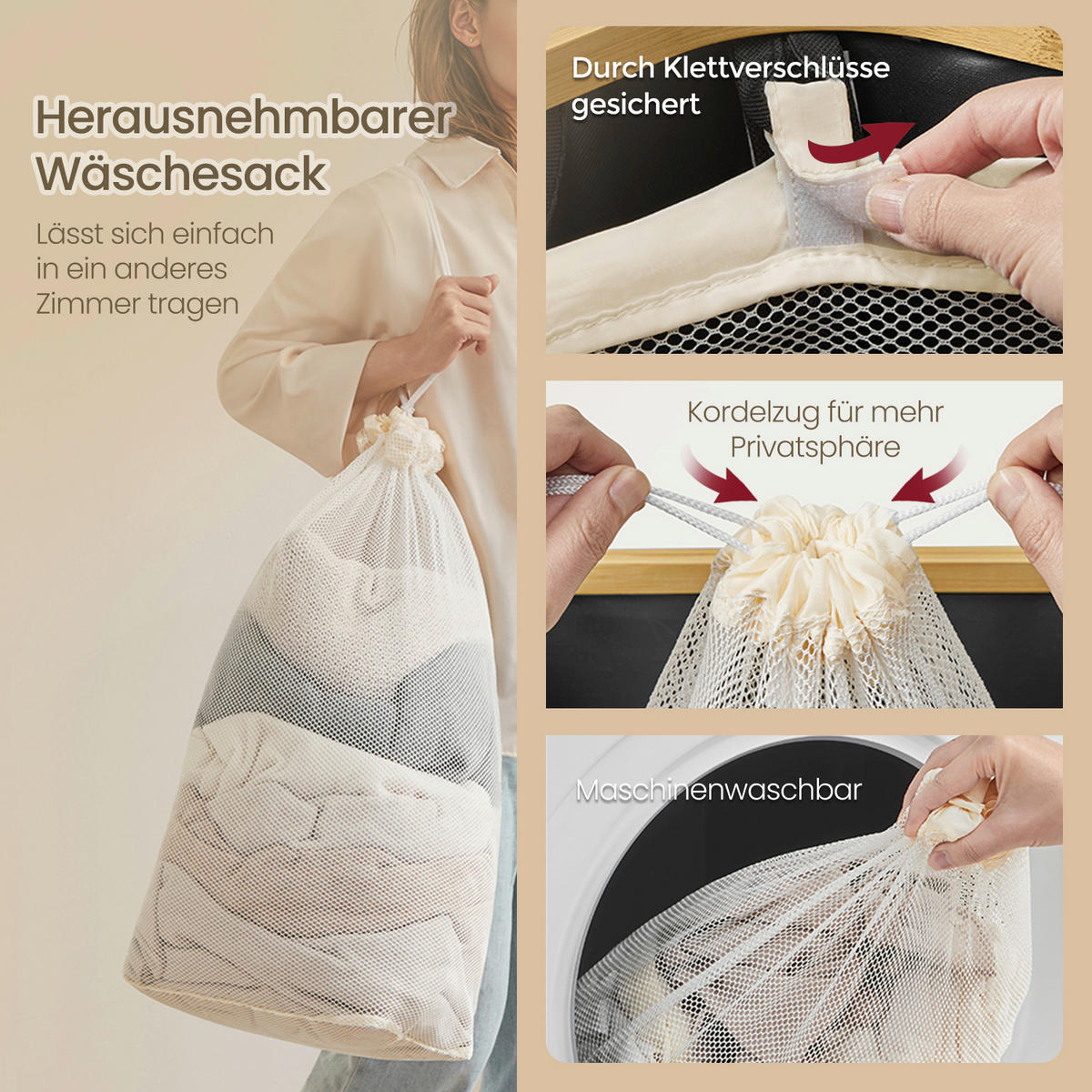 WÄSCHEKORB - Schwarz, Trend, Naturmaterialien/Kunststoff (42/70,5/22,5cm) - Boxxx