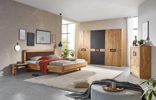 SCHLAFZIMMER Eichefarben, Dunkelgrau  - Eichefarben/Dunkelgrau, Natur, Glas/Holz (180/200cm) - Valnatura