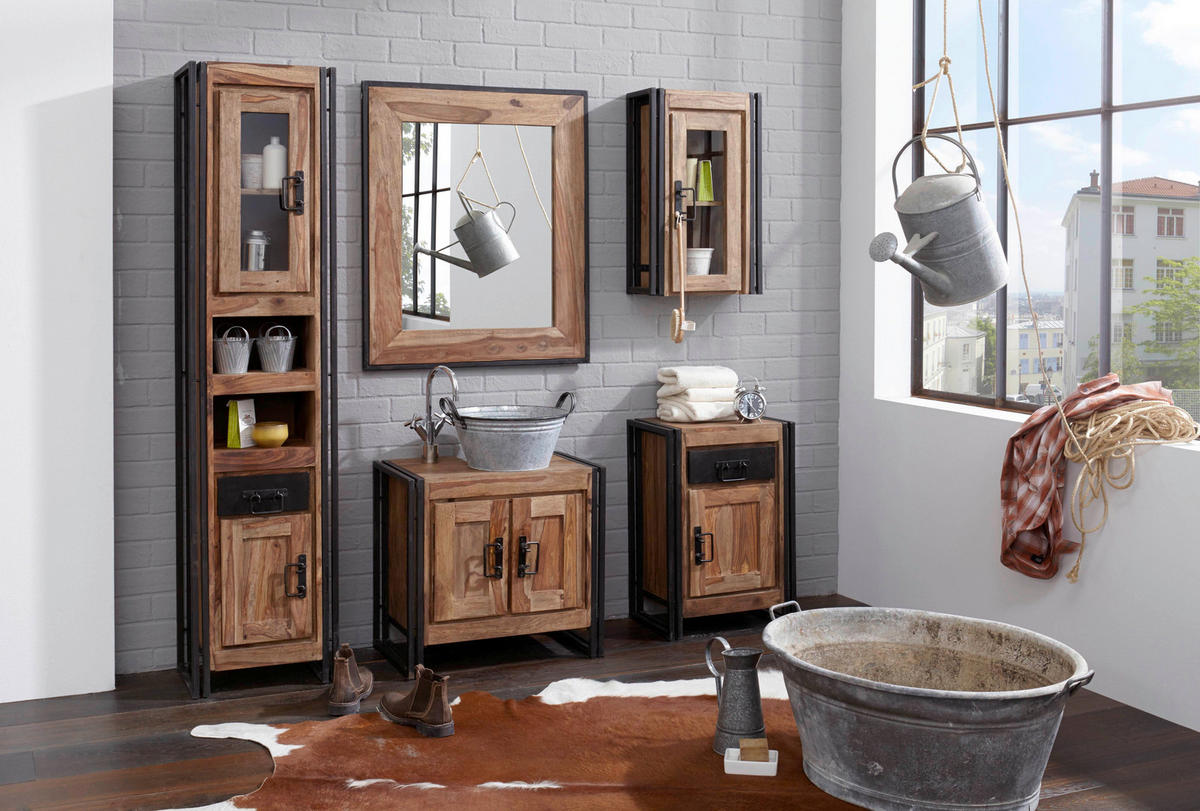 KOMMODE , 50/73/34 cm, 1 Schublade(n)  - Schwarz/Naturfarben, Design, Holz/Metall (50/73/34cm) - MID.YOU