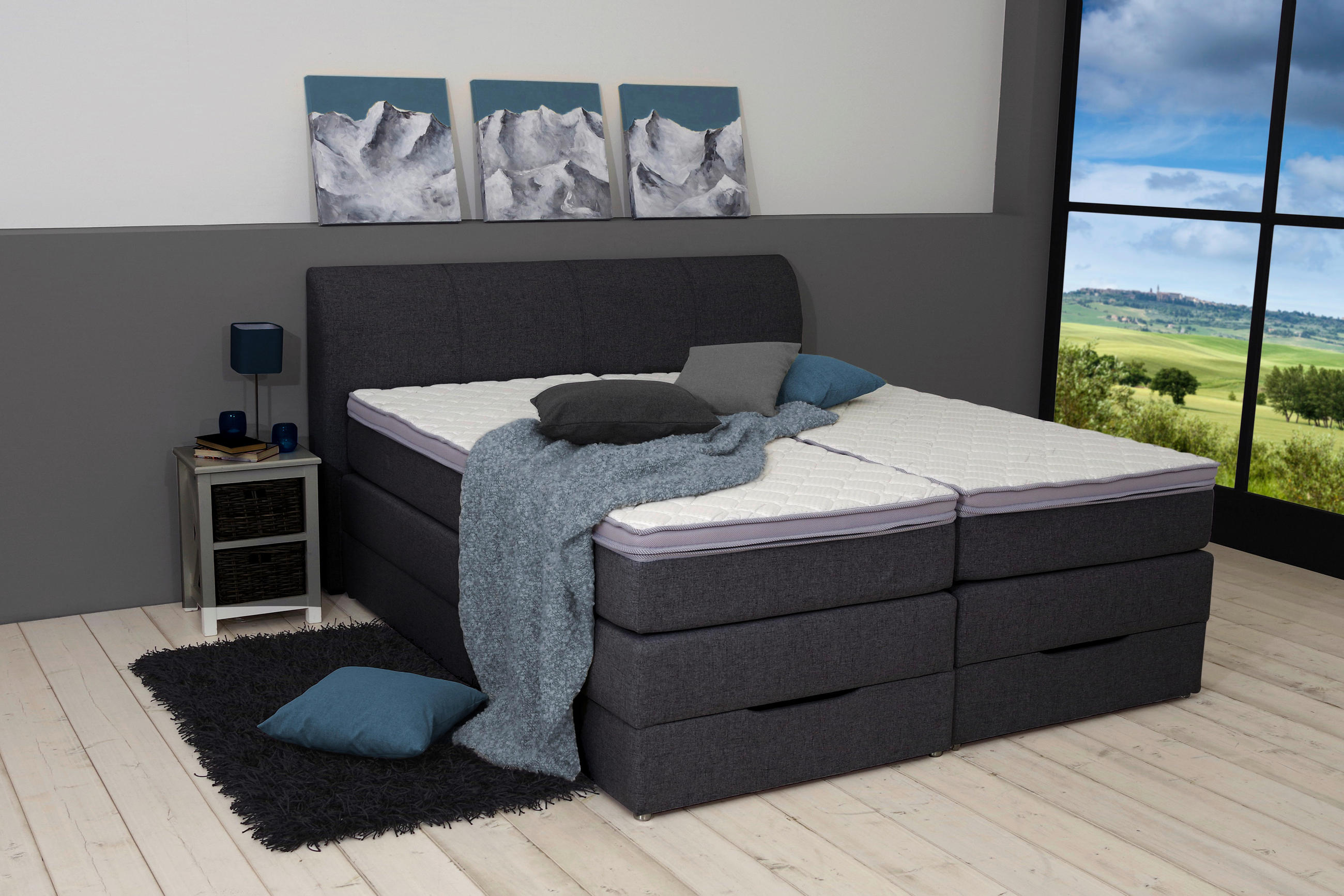 Thumbnail - Carryhome Boxspringbett, Anthrazit, Textil, H2 + H3, 7-Zonen, Höhe ca. 20 cm, 180x200 cm, Topper geteilt, Schlafzimmer, ...