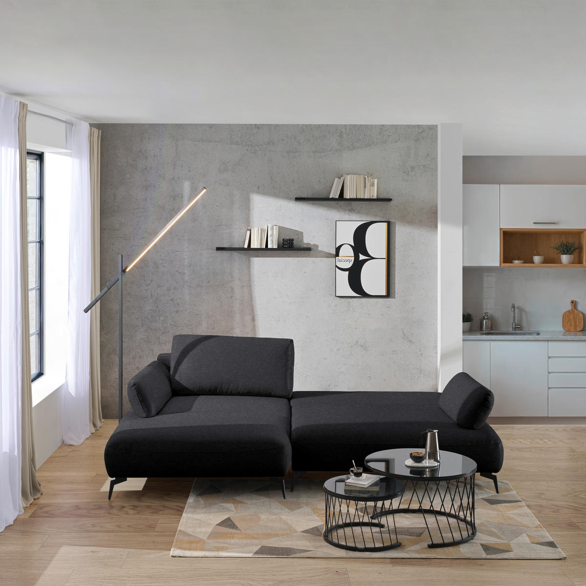 ECKSOFA Struktur Anthrazit  - Anthrazit/Schwarz, Design, Textil/Metall (186/284cm) - Lomoco