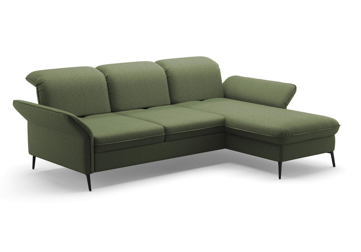 ECKSOFA in Flachgewebe Olivgrün  - Schwarz/Olivgrün, Konventionell, Textil/Metall (264/198cm) - Sit & More