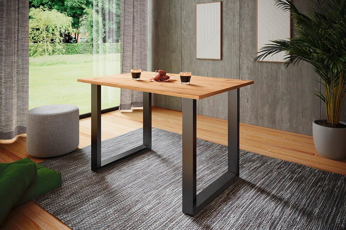 SCHREIBTISCH  in Schwarz, Honigeiche  - Honigeiche/Silberfarben, Design, Holzwerkstoff/Metall (140/76/50cm) - MID.YOU