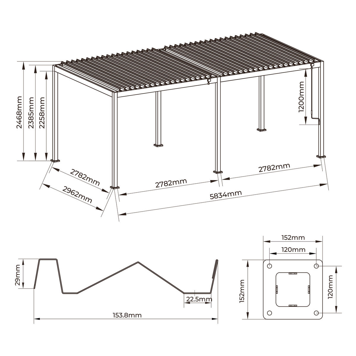 PERGOLA 583,4/296/238 cm Stahl  - Anthrazit, Basics, Metall (583,4/296/238cm) - Gardenson