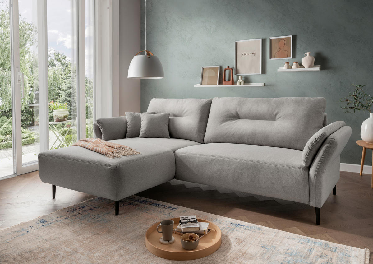 ECKSOFA in Mikrofaser Grau  - Schwarz/Grau, Modern, Holz/Textil (269/172cm) - MID.YOU